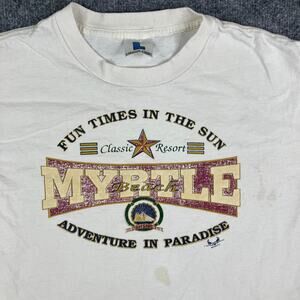 Stadium Court T-Shirt Mens Large White Myrtle Beach Graphic Vintage Resort Tee